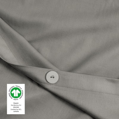 Light Gray Organic Cotton Sateen Twin Duvet Cover Set