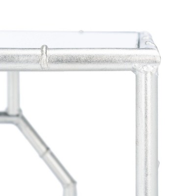Chic Rory Silver Square Mirrored Accent Table with Faux Bamboo Base