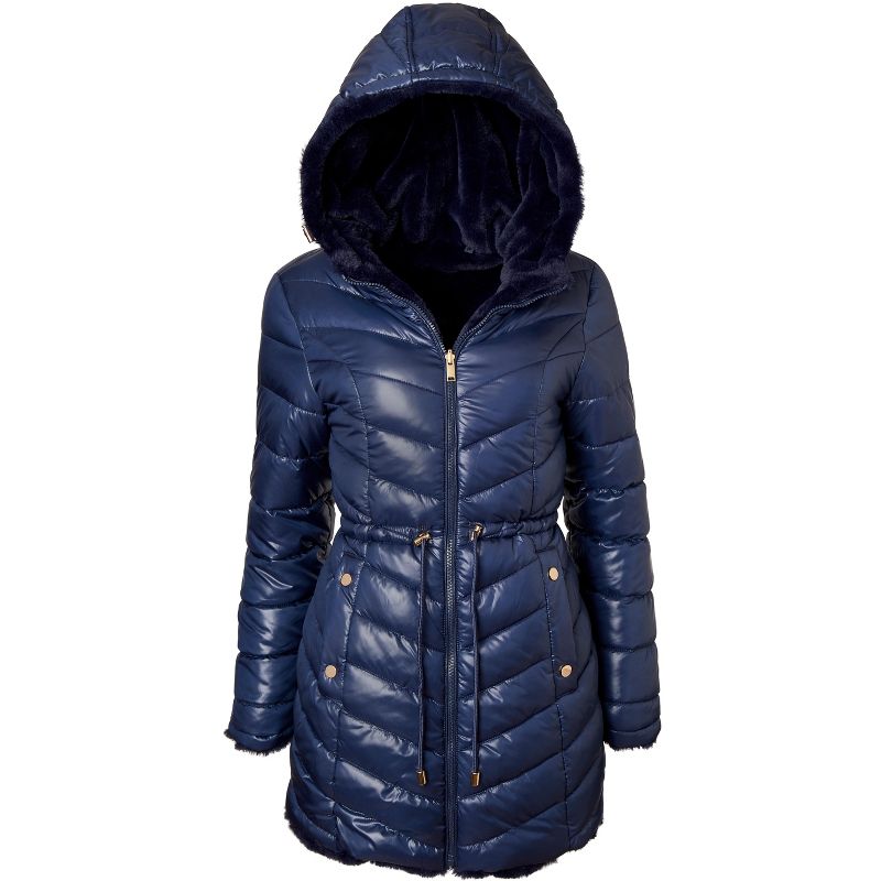 Sportoli Womens Winter Coat Reversible Faux Fur Lined Quilted Puffer Jacket, 1 of 7