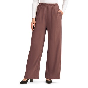 Collections Etc Wide Leg Elasticized Waist Knit Pants with Side Pockets - 1 of 4