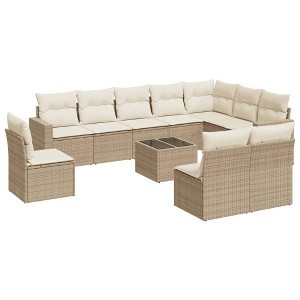 vidaXL 11 Piece Patio Sofa Set with Cushions - Beige and Cream With Table - 1 of 4