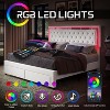 Bed Frame with LED Lights&Storage Drawers, Velvet Upholstered Platform Bed - 3 of 4