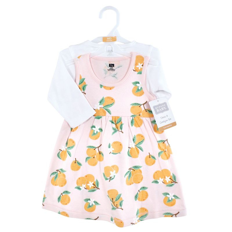 Hudson Baby Baby and Toddler Girl Cotton Dress and Cardigan Set, Citrus Orange, 3 of 5