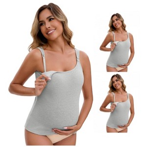 INSPIRE CHIC Women's 3 Packs Maternity Thermal Tank Tops with Built-In Bra with Adjustable Straps - 1 of 4