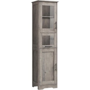 Acekool Tall Floor Cabinet, Modern Glass Door Storage Cupboard with Adjustable Shelves & Central Drawer, for Bathroom Kitchen Living - 1 of 4