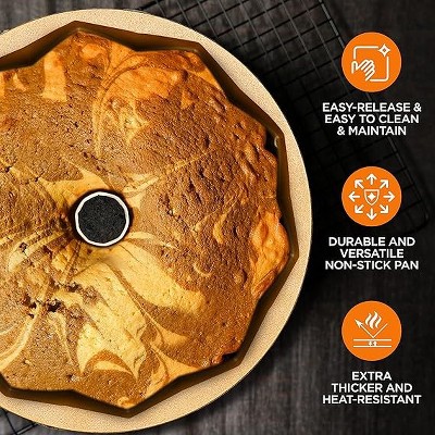Gold Extra Thick Cast Aluminum Non-Stick Bundt Cake Pan
