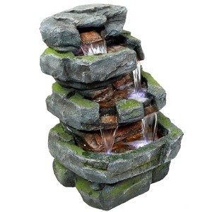 Sunnydaze 24"H Electric Polyresin and Fiberglass Tiered Stone Waterfall Outdoor Water Fountain with LED Lights - 1 of 4