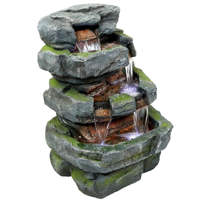 Sunnydaze 24"H Electric Polyresin and Fiberglass Tiered Stone Waterfall Outdoor Water Fountain with LED Lights, 1 of 15