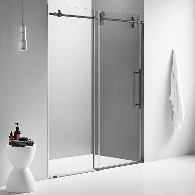 Serene Valley 60 x 74 Inch Big Roller Frameless Sliding Stainless Steel Shower Door with Superclear 3/8 Inch Tempered Glass, Matte Black