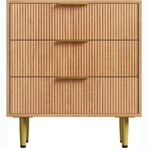 Coucheta 3 Drawer Dresser, Modern Black Fluted Dresser for Bedroom, Wood Chest of Drawers Nightstand with Metal Handles & Legs - 1 of 1