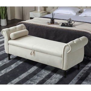 CAVINAS Storage Bench, Modern Shoe Bench with Armrests, Pillow and Wood Legs, Velvet Fabric End of Bed Ottoman for Living Room, Entryway - 1 of 4