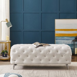 TIRAMISUBEST Button-Tufted Bench, Upholstered Velvet Footrest Stool Accent Bench for Entryway Living Room Bedroom, White - 1 of 4