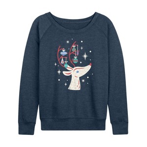 Women's - Instant Message - Vintage Reindeer with Christmas Ornaments Lightweight French Terry Slouchy - 1 of 4