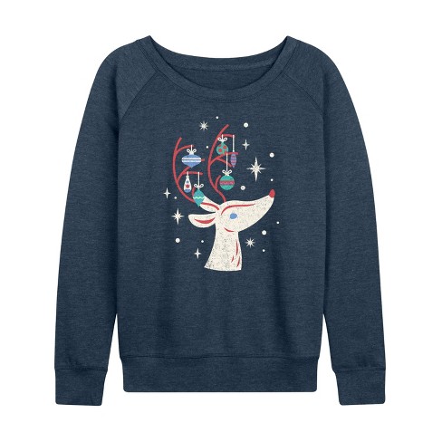 Women's - Instant Message - Vintage Reindeer with Christmas Ornaments Lightweight French Terry Slouchy - image 1 of 4