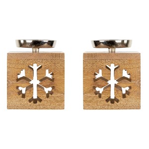 Northlight Snowflake Box Wooden Christmas Tealight Holders - 4.75" - Set of 2 - 1 of 4