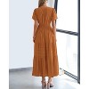 Women's 2025 Summer Casual Midi & Maxi Dress - Lightweight V-Neck Boho Beach Dress with Elastic Waist & Pockets Brown Orange - 3 of 4