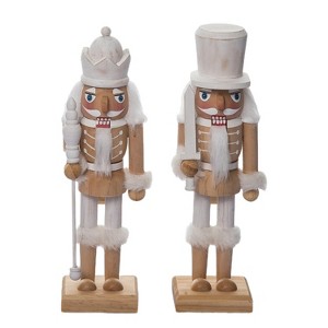 Transpac Medium Wood White Rustic Nutcracker Set of 2 Christmas Home Decorations - 1 of 1