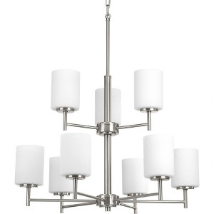 Progress Lighting Replay 9-Light Two-Tier Chandelier, Brushed Nickel, White Glass Shade - 1 of 3