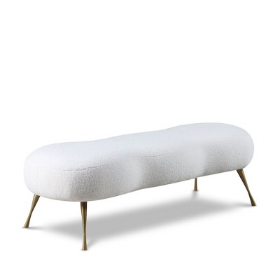 Meridian Furniture,Nube White Faux Sheepskin Fur Bench