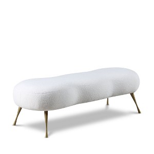 Meridian Furniture,Nube White Faux Sheepskin Fur Bench - 1 of 4
