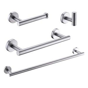 ChicFurnit Bathroom Towel Holder 4 Piece Stainless Steel Set Wall Mounted for Modern Bathroom Style, Silver, 26"*7.1"*3.1" - 1 of 4