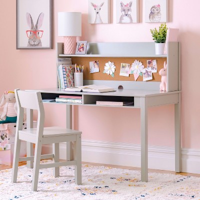 Kids Wood Study Hutch Desk Straight Back Chair, Child Desk And Chair Set,  Pink