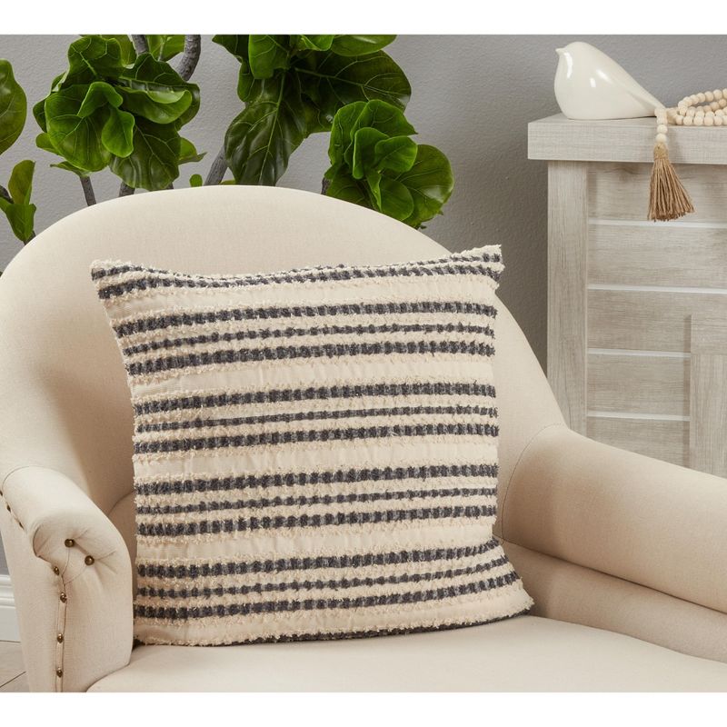 Saro Lifestyle Striped Design Throw Pillow With Down Filling, Black/White, 22" x 22", 3 of 4