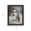 HomeRoots Boy Building A Snowman Black Framed Wall Art - 3 of 4