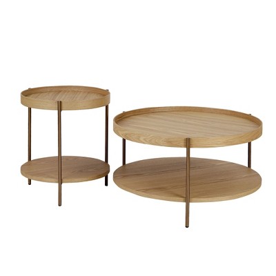 NicBex Modern Round Nesting Coffee Table Set of 2 with Double Layer Storage for Living Room and Office
