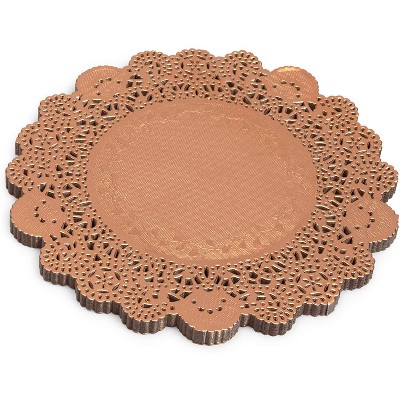 Juvale Lace Disposable Paper 100 Pack Doilies, Rose Gold Foil Placemats 8 In