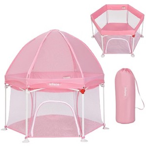 Safstar Baby Playpen with Removable Mesh & UV Canopy, 53" Portable Playhouse with Carry Bag, Dome, Easy Folding Playard Activity Center, Light Pink - 1 of 4