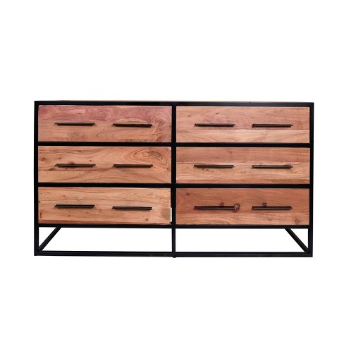 6 Drawer Industrial Wooden Storage, Metal Dresser Drawers