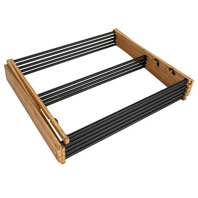 Bamboo and Black Adjustable Folding Clothes Drying Rack