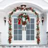 24" Christmas Wreath for Front Door, Prelit Christmas Wreath with Lights, Red Gold Ball Ornaments, Pine Cones &Bow for Fireplace Home Holiday Decor - 2 of 4