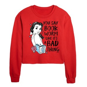 - Disney - You Say Bookworm Like Its A Bad Thing Cropped Long Sleeve Crew Neck Sweatshirt - 1 of 2