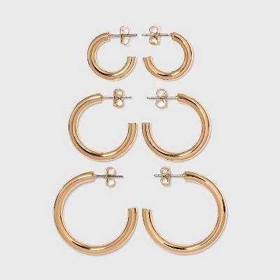 Pipe Hoop Earring Trio Set 3pc - A New Day™ Gold