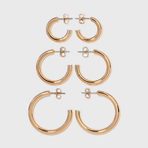 Pipe Hoop Earring Trio Set 3pc - A New Day™ Gold : Target