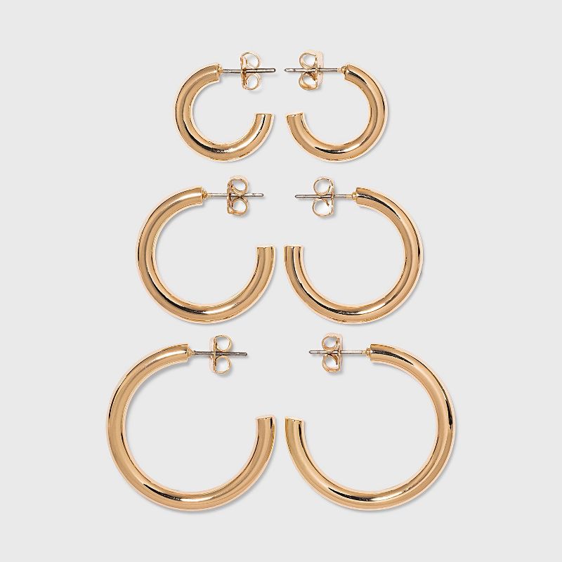 Pipe Hoop Earring Trio Set 3pc - A New Day&#8482; Gold, 1 of 5