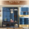 Farmhouse Hall Tree Bench with 4 Tall Hanging Cabinets, Hidden Hooks & Open Cubbies, 59"W × 15.7"D × 75"H Entryway Organizer-3irtyhousy - 2 of 4