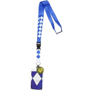 Power Rangers Lanyard ID Badge Holder  Blue Ranger w/ Triceratops Rubber Pendant - 1 of 4