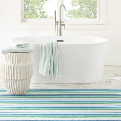 Cobalt and Green Stripe Synthetic Washable 2x3 Rug