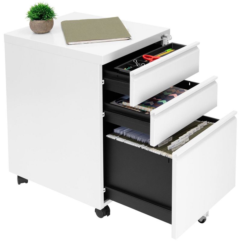 Mount-It! 3 Drawer Cabinet for Under Desk with Wheels | Rolling Storage with Lock for Files & Materials, Mobile Space Saving for Home & Office - White, 2 of 9