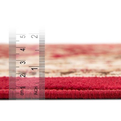 Burgundy and Ivory Synthetic Floral Rectangular Area Rug