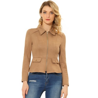 Allegra K Women's Faux Suede Short Zip Up Motorcycle Biker Coat