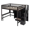 TIRAMISUBEST Twin/Full Size Loft Bed with Buli-in Desk, Wardrobe and Bookshelf, Solid Wood Loft Bedframe with Storage Staircase and Shelves - 4 of 4