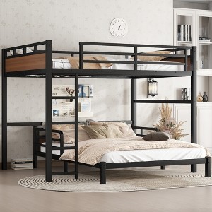Queen Over Queen Metal Bunk Bed with Ladder and Safety Guardrails - 1 of 4