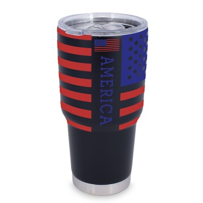 100 North 30 Ounce Stainless Steel On the Go Travel Tumbler With Push Top Lid, America Black