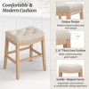 Arceso Bar Stools Set of 4,24 Inch Fabric Counter Height Bar Stools, Saddle Barstools for Kitchen Island with Nailhead Trim Tufted Button, Linen Color - 3 of 4