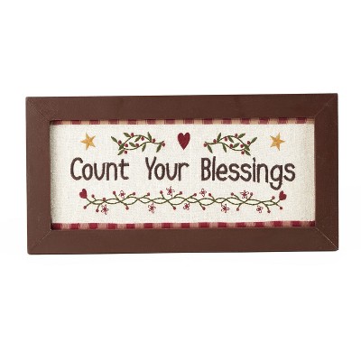 Lakeside Count Your Blessing Hanging Wall Art Sign with Needlework Aesthetic