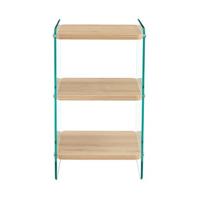 GlasFlength Coffee Tables Modern Three Tier Bedside Cabinet Glass Sided Storage Solution For Bedroom Living Room, Beige, 14"*14"*23.6"